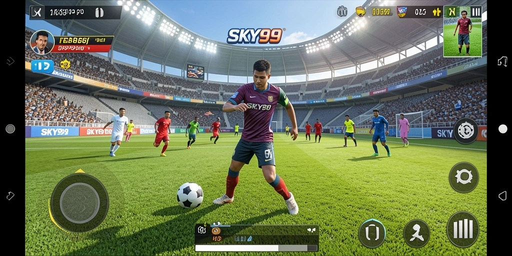 Tampilan layar utama SKY99 menampilkan aksi seru dalam permainan olahraga.